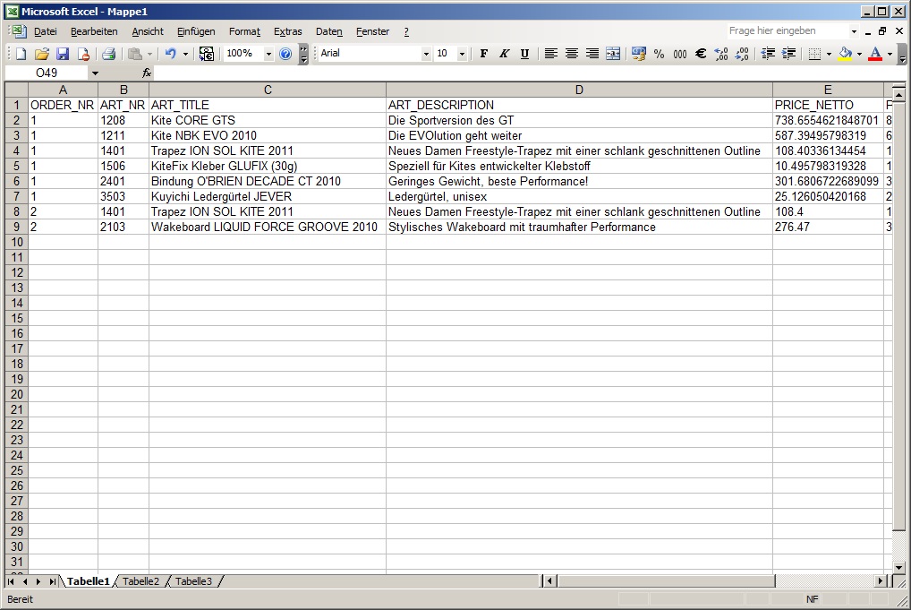 Exported CSV file open in Excel