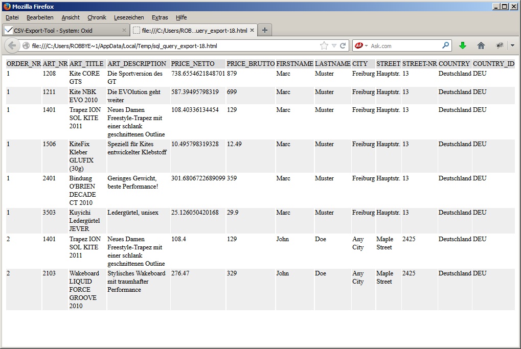 Exported HTML file open in Firefox